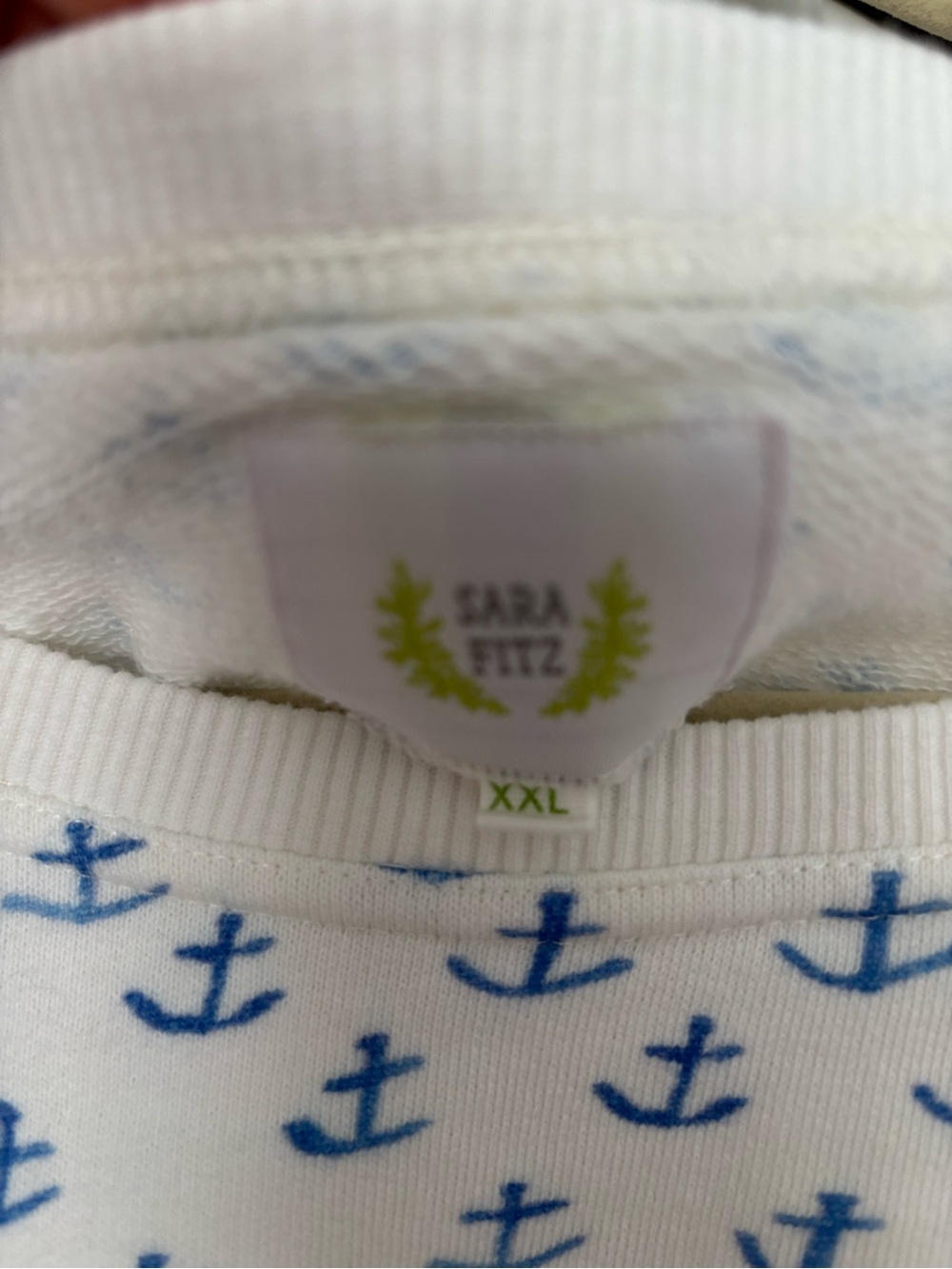 Women's Anchor-Print Crewneck Sweatshirt - White / Blue - Picture 2 of 4